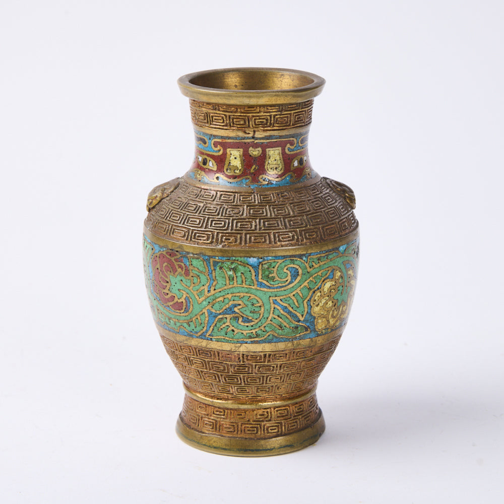 Late Meiji Period Cloisonné Brass Vase